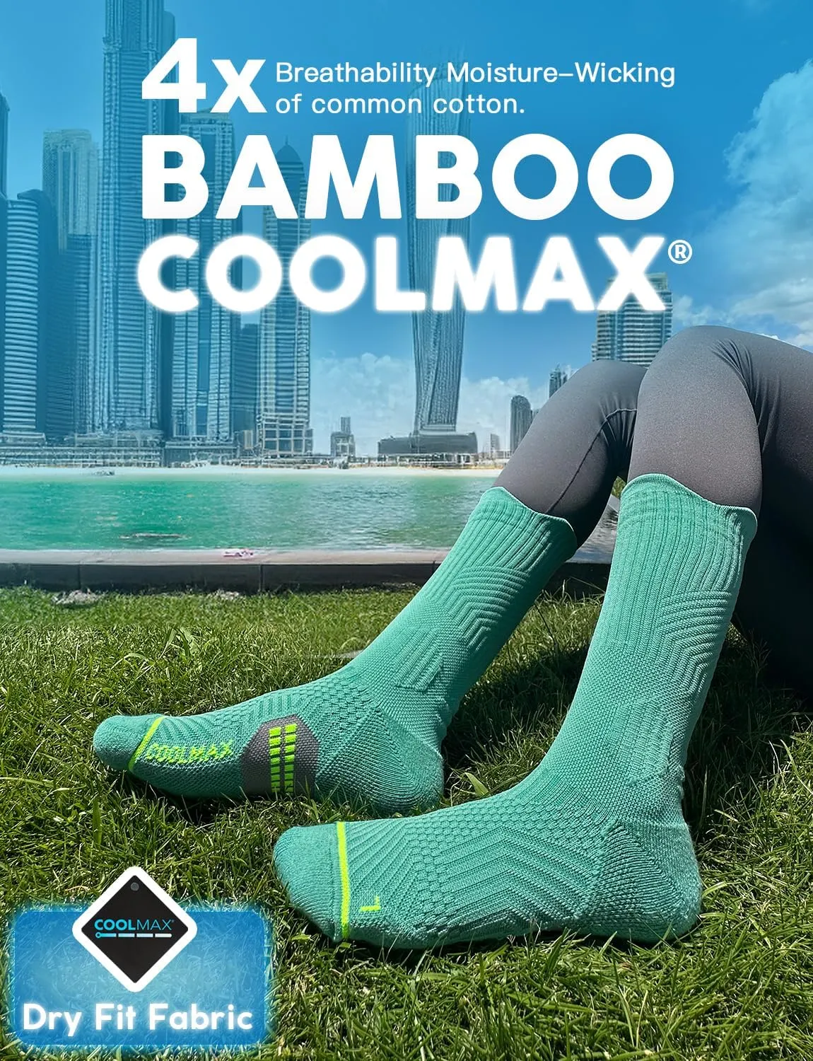 Bamboo Viscose Compression Running Crew Socks, Coolmax Moisture-Wicking Anti-Blister Hiking&Gym Athletic Socks