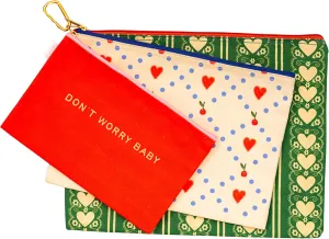 ban.do Travel Bags Carryall Trio, Nylon Bag Set, Waterproof Bag, 3 Zip Pouches for Pencils, Toiletries, or Accessories, Don't Worry Baby