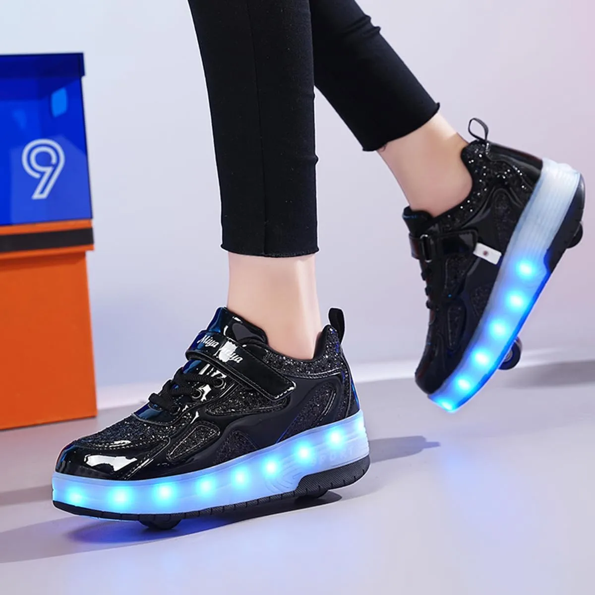 BFOEL Kids Roller Skates Light up Shoes with Double Wheel Shoes LED USB Charging Roller Sneakers for Girls Boys Birthday Christmas Day Best Gift
