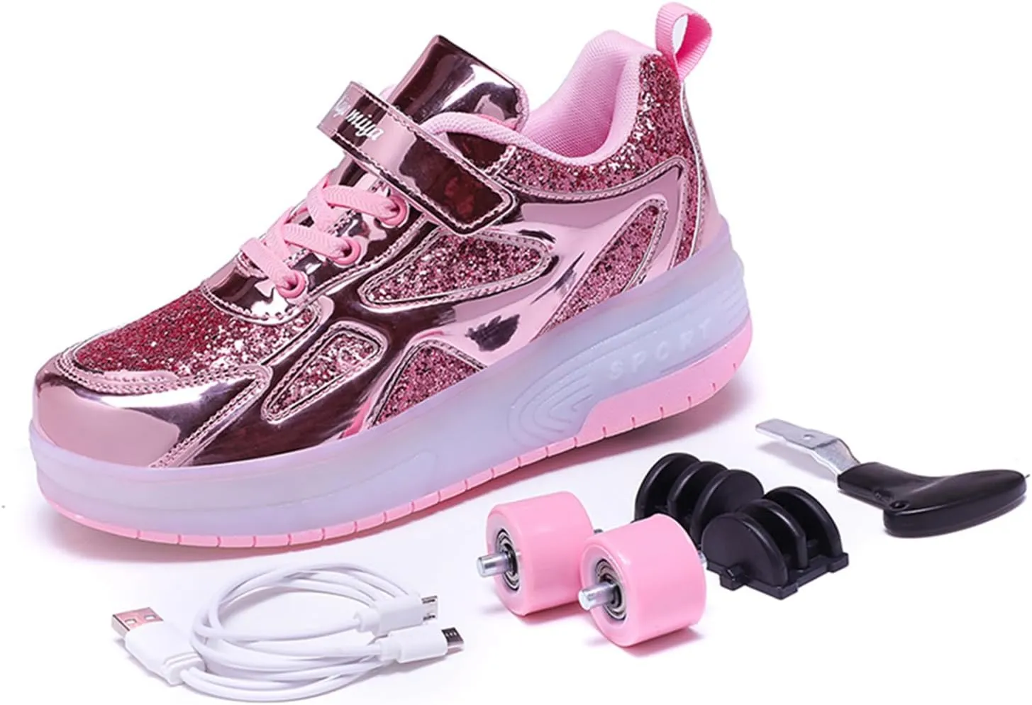 BFOEL Kids Roller Skates Light up Shoes with Double Wheel Shoes LED USB Charging Roller Sneakers for Girls Boys Birthday Christmas Day Best Gift