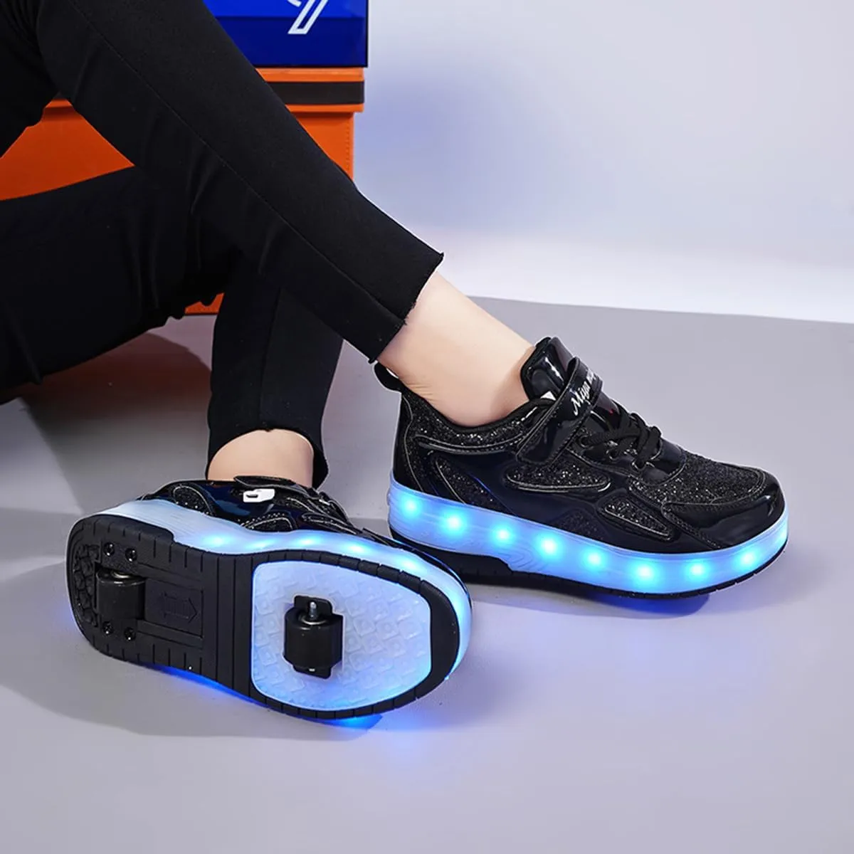 BFOEL Kids Roller Skates Light up Shoes with Double Wheel Shoes LED USB Charging Roller Sneakers for Girls Boys Birthday Christmas Day Best Gift