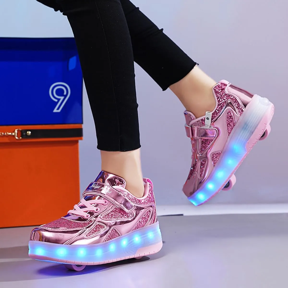 BFOEL Kids Roller Skates Light up Shoes with Double Wheel Shoes LED USB Charging Roller Sneakers for Girls Boys Birthday Christmas Day Best Gift