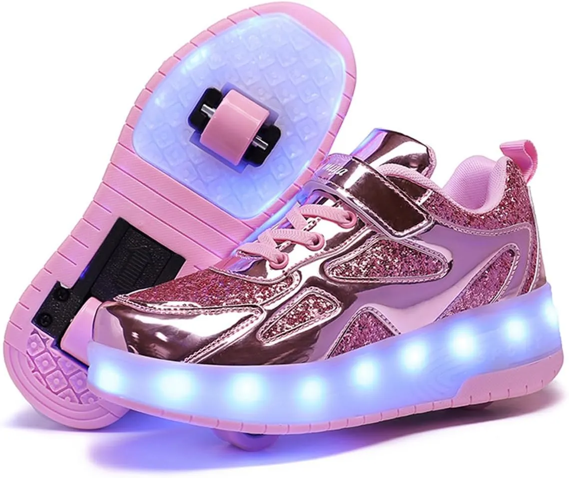 BFOEL Kids Roller Skates Light up Shoes with Double Wheel Shoes LED USB Charging Roller Sneakers for Girls Boys Birthday Christmas Day Best Gift