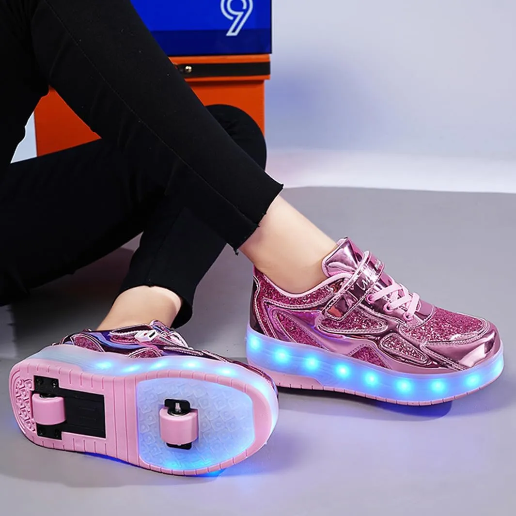 BFOEL Kids Roller Skates Light up Shoes with Double Wheel Shoes LED USB Charging Roller Sneakers for Girls Boys Birthday Christmas Day Best Gift