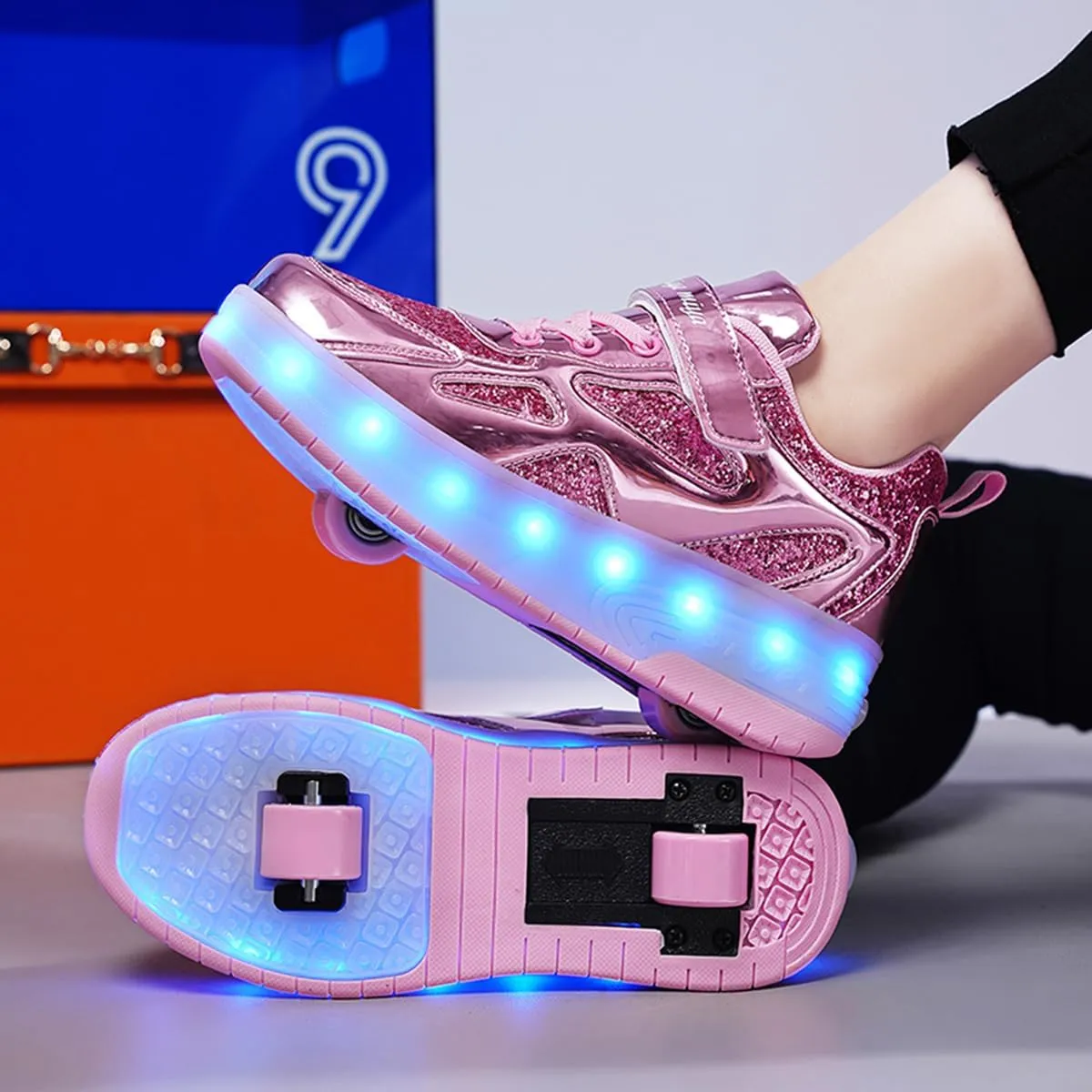 BFOEL Kids Roller Skates Light up Shoes with Double Wheel Shoes LED USB Charging Roller Sneakers for Girls Boys Birthday Christmas Day Best Gift