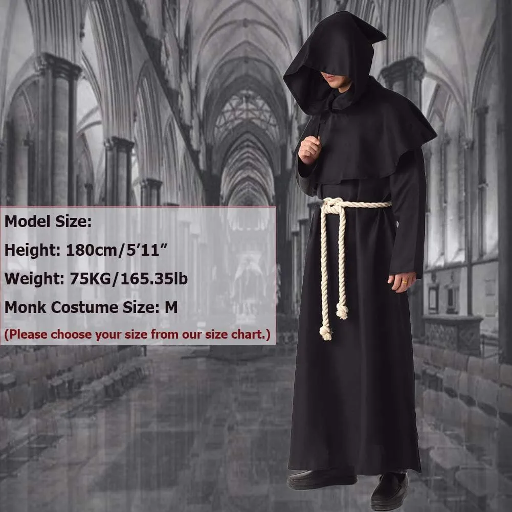 BLESSUME Friar Medieval Hooded Robe Cowl Monk Renaissance Costume Cloak