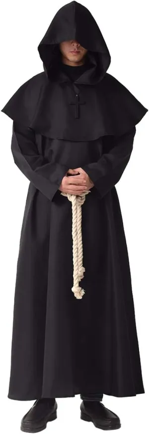 BLESSUME Friar Medieval Hooded Robe Cowl Monk Renaissance Costume Cloak