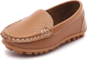 Boys Loafers PU Leather Slip-On Toddler Dress Shoes Non-Slip Sole Kids Moccasins for School Events and Daily Wear