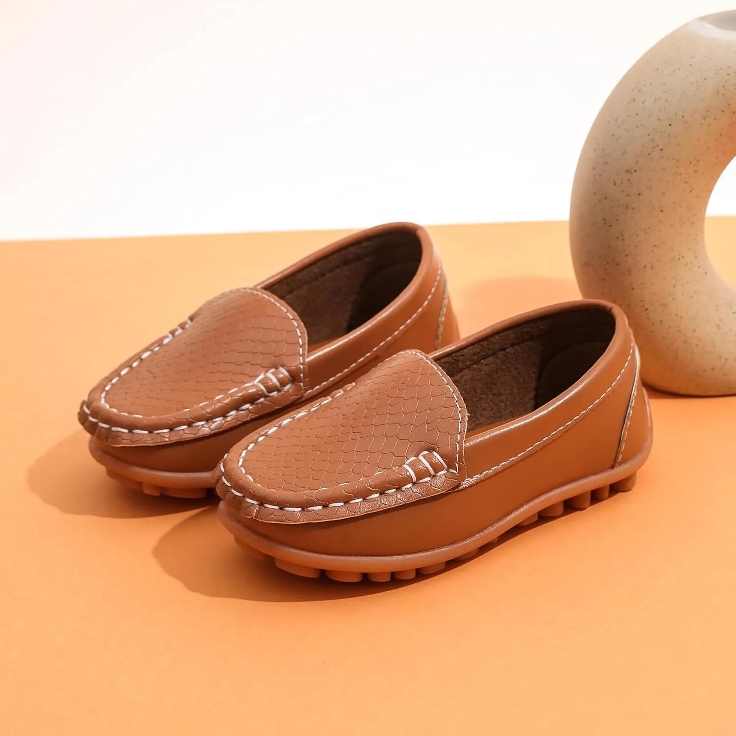 Boys Loafers PU Leather Slip-On Toddler Dress Shoes Non-Slip Sole Kids Moccasins for School Events and Daily Wear