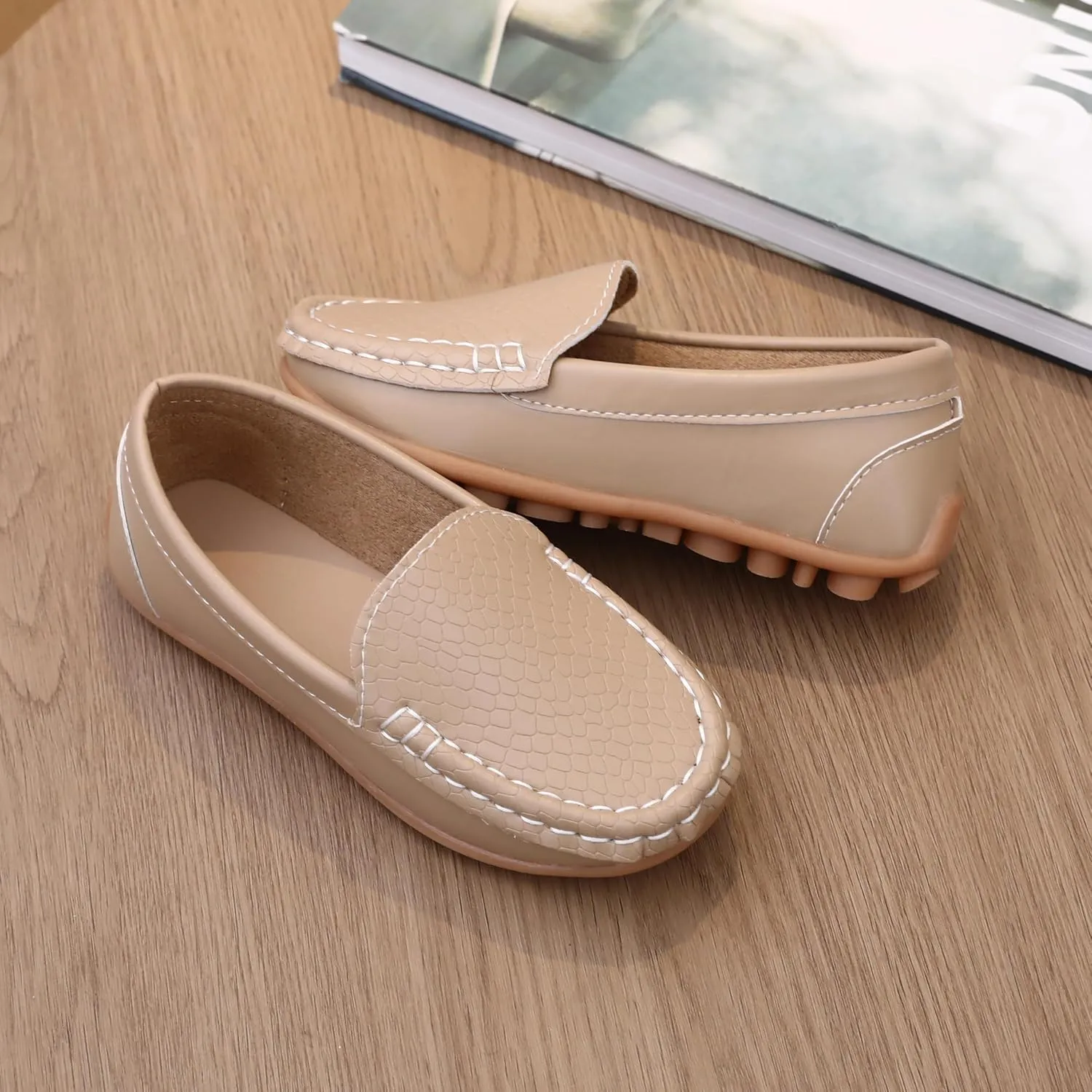 Boys Loafers PU Leather Slip-On Toddler Dress Shoes Non-Slip Sole Kids Moccasins for School Events and Daily Wear