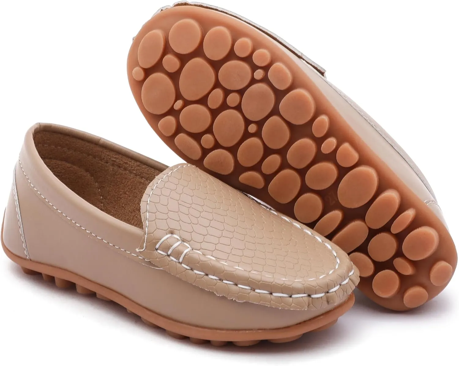 Boys Loafers PU Leather Slip-On Toddler Dress Shoes Non-Slip Sole Kids Moccasins for School Events and Daily Wear