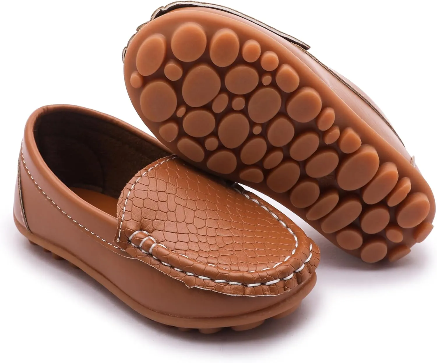 Boys Loafers PU Leather Slip-On Toddler Dress Shoes Non-Slip Sole Kids Moccasins for School Events and Daily Wear