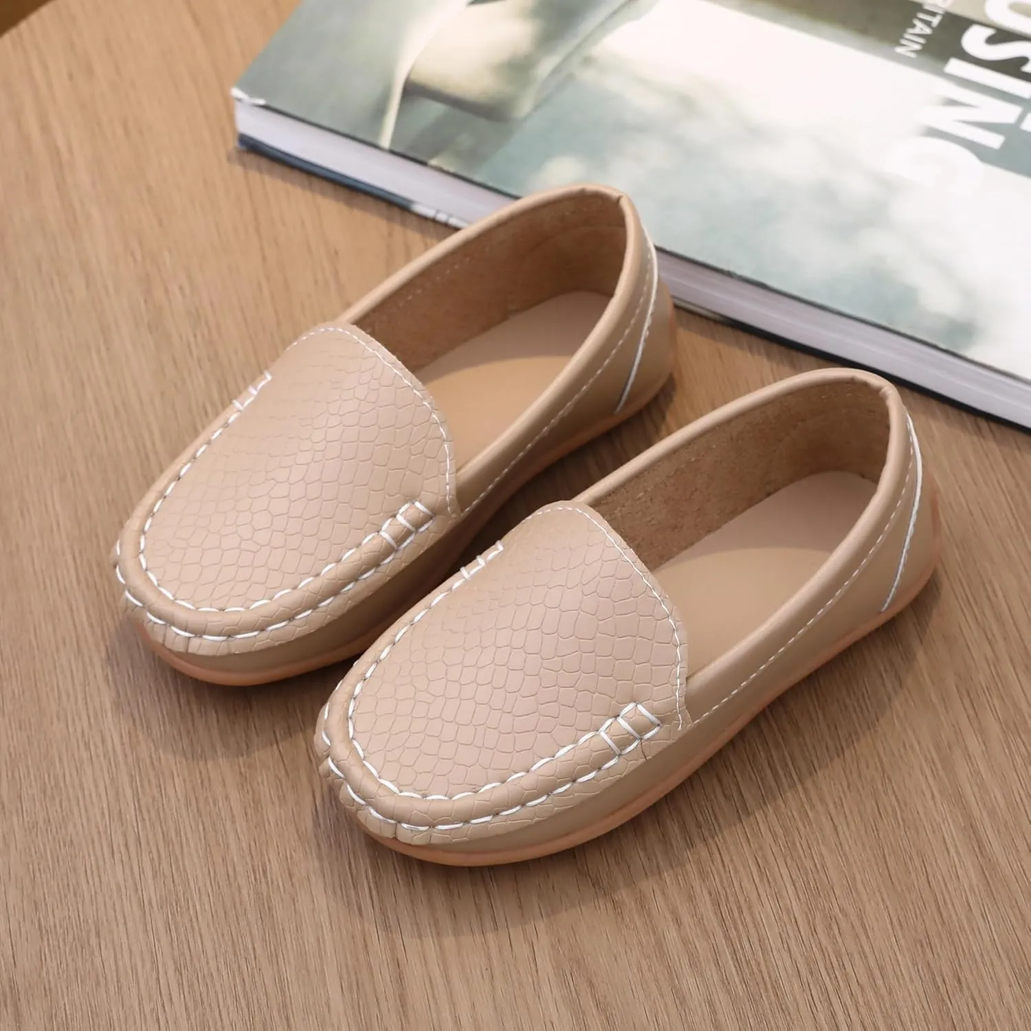 Boys Loafers PU Leather Slip-On Toddler Dress Shoes Non-Slip Sole Kids Moccasins for School Events and Daily Wear