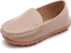 Boys Loafers PU Leather Slip-On Toddler Dress Shoes Non-Slip Sole Kids Moccasins for School Events and Daily Wear
