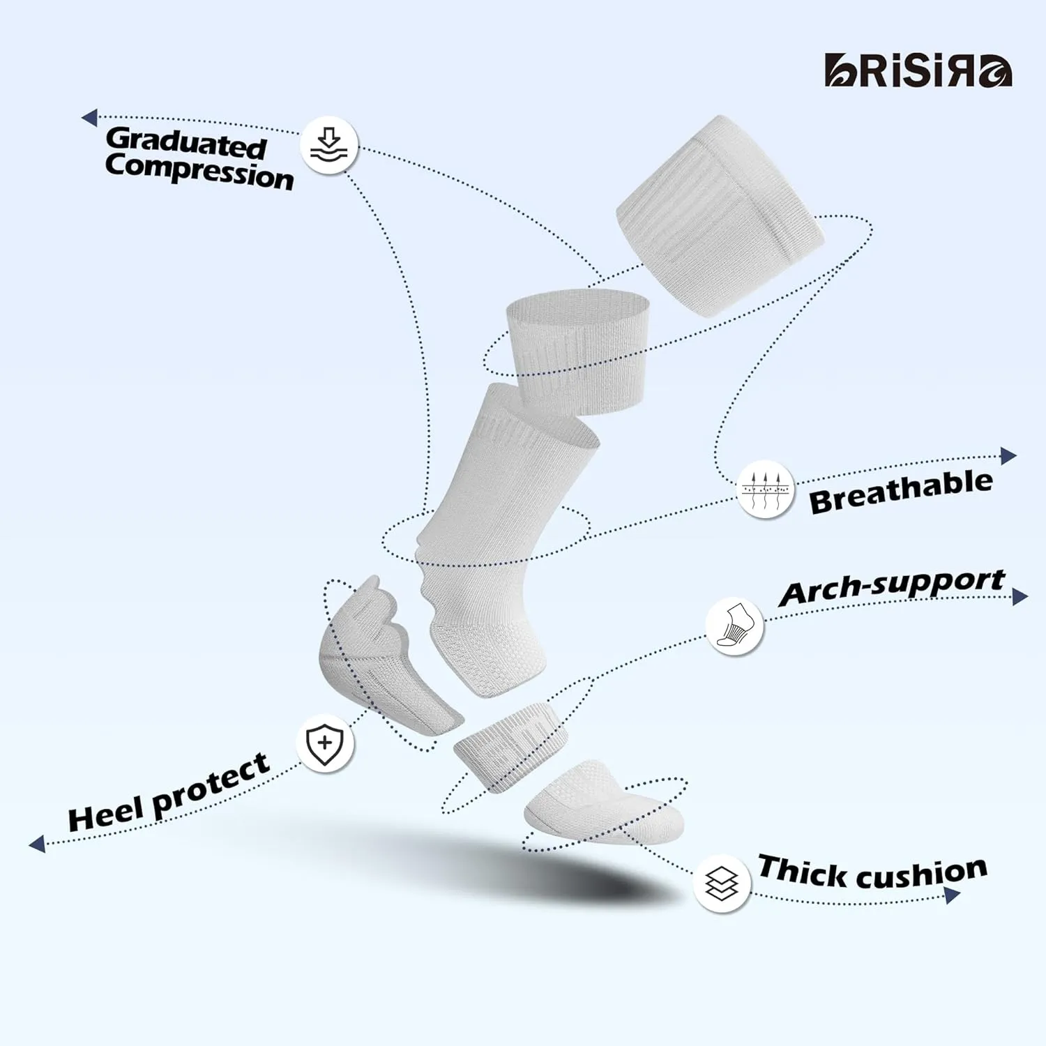 BRISIRA Coolmax Cooling Compression Knee High Socks Women 2 Pairs 15-20 mmHg Circulation Support for Nurse Running Travel