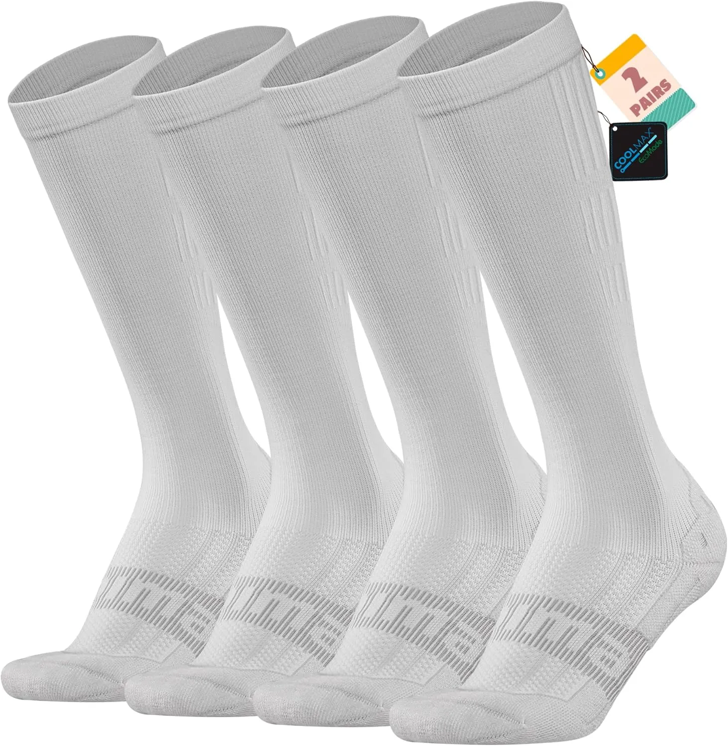 BRISIRA Coolmax Cooling Compression Knee High Socks Women 2 Pairs 15-20 mmHg Circulation Support for Nurse Running Travel