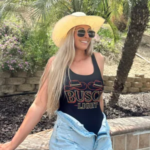 Busch Light Cowboy Hats Neon Sign One-Piece Swimsuit