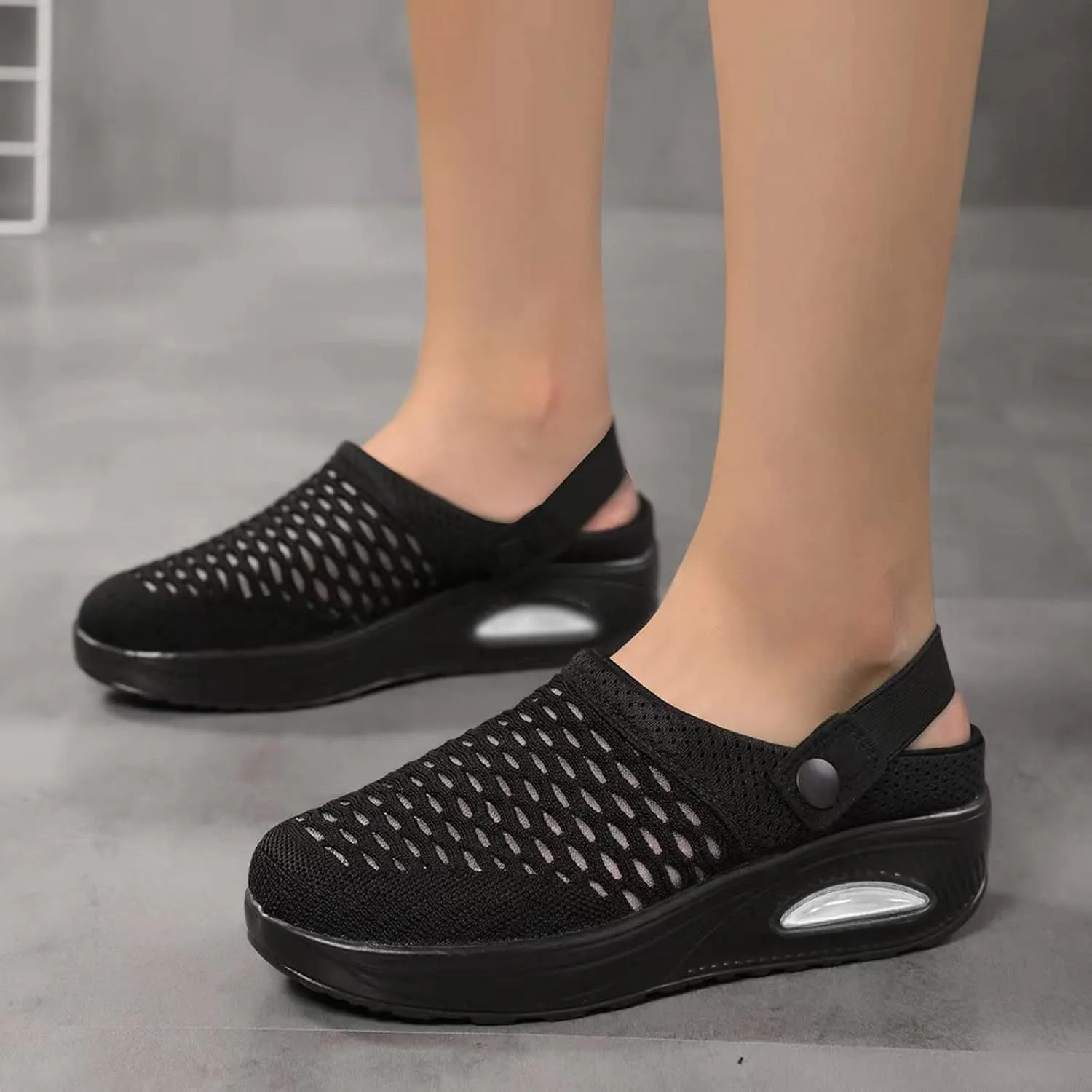 Canbebig Women's Sport Sandals Wide Width Non-Slip Sneakers Air Cushion Platform Mesh Mules Sneaker Sandals Arch Support Walking Orthopedic Clogs