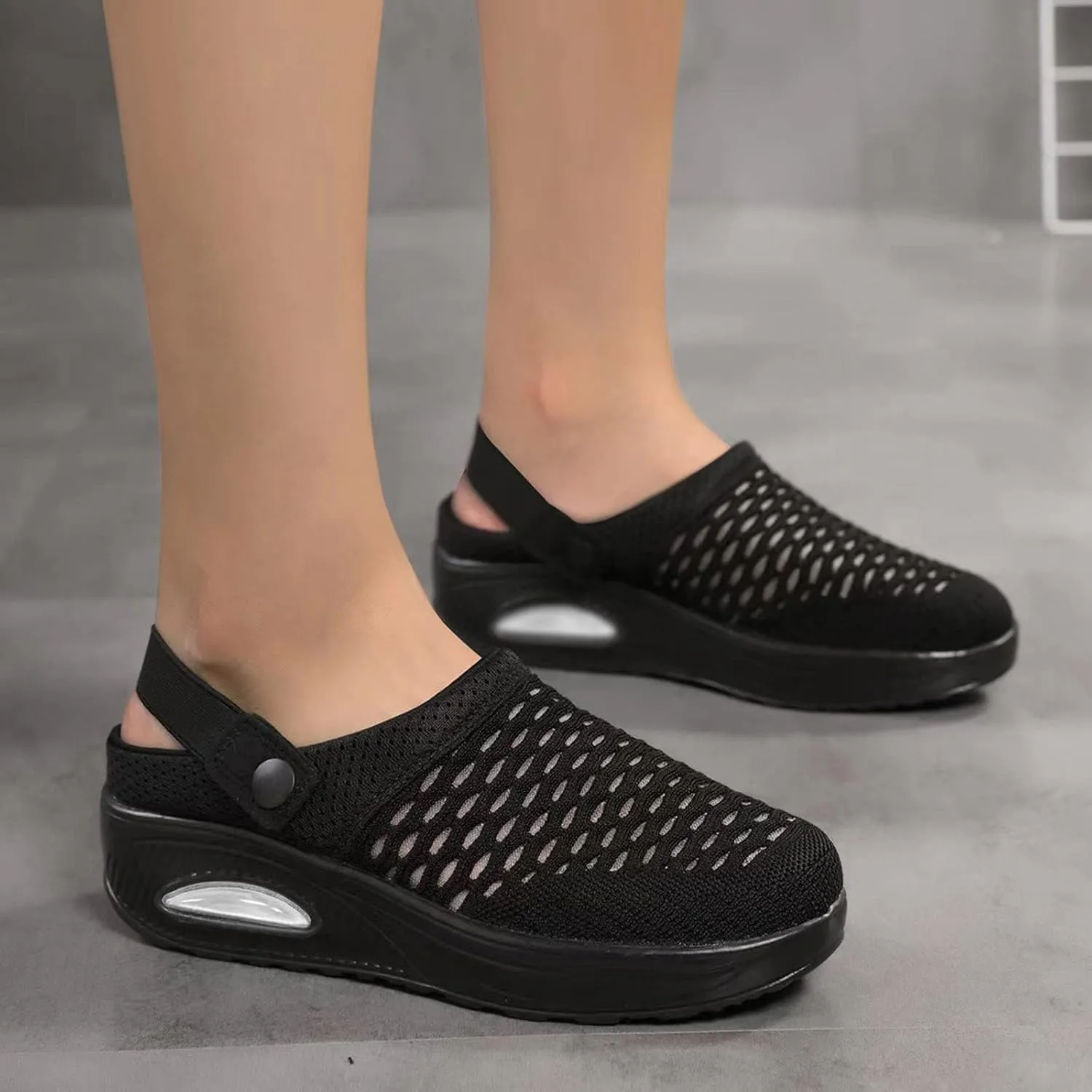 Canbebig Women's Sport Sandals Wide Width Non-Slip Sneakers Air Cushion Platform Mesh Mules Sneaker Sandals Arch Support Walking Orthopedic Clogs