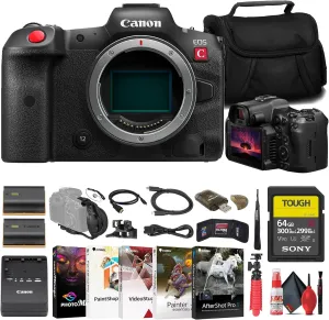 Canon EOS R5 C Mirrorless Cinema Camera (5077C002)   Sony 64GB Tough SD Card   Bag   Charger   LPE6 Battery   Card Reader   Corel Photo Software   Flex Tripod   Hand Strap   More (Renewed)
