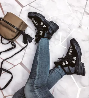 Cape Robbin Black Country Silver Hardware Lace Up Platform High Top Sneaker