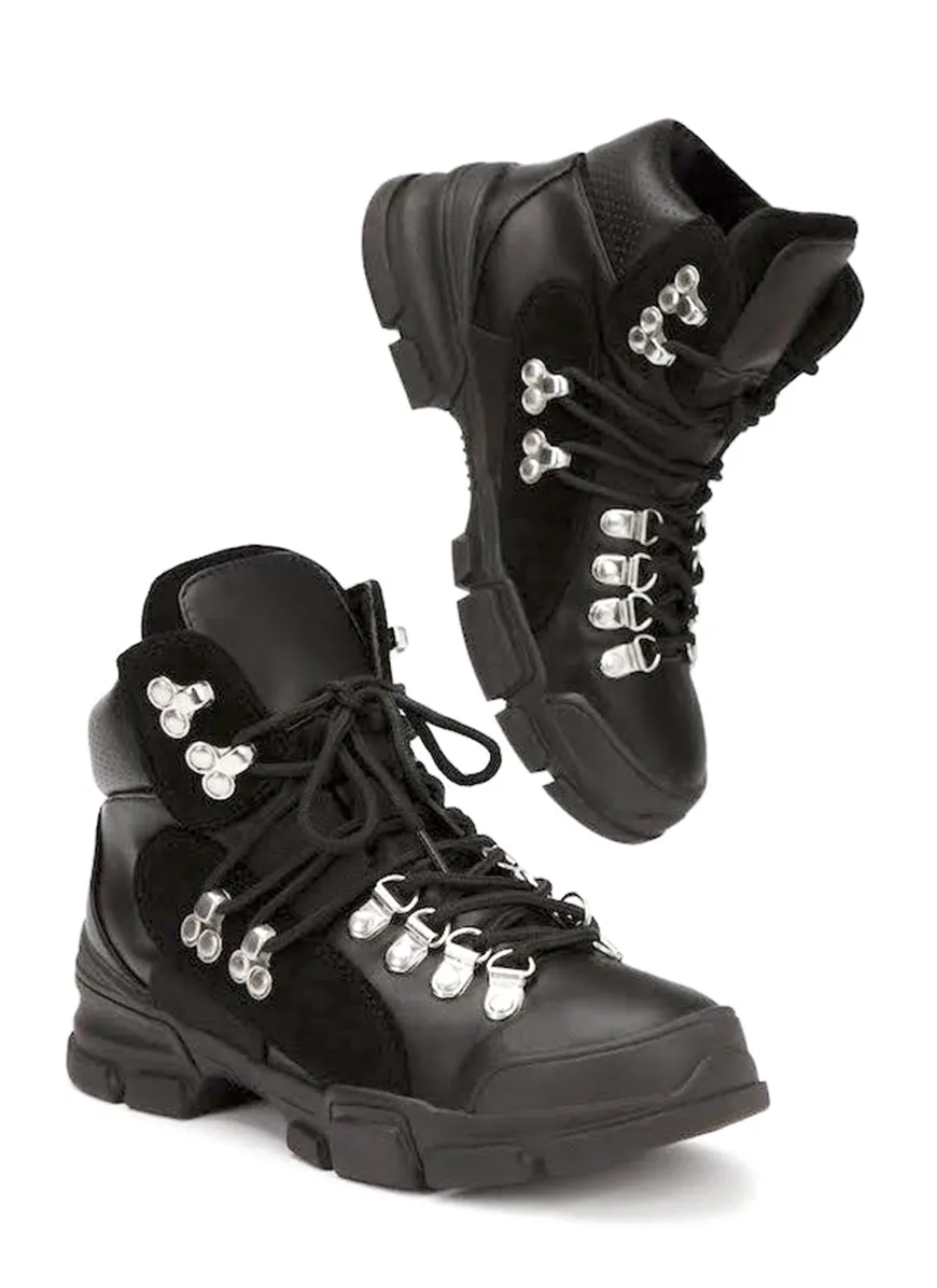 Cape Robbin Black Country Silver Hardware Lace Up Platform High Top Sneaker
