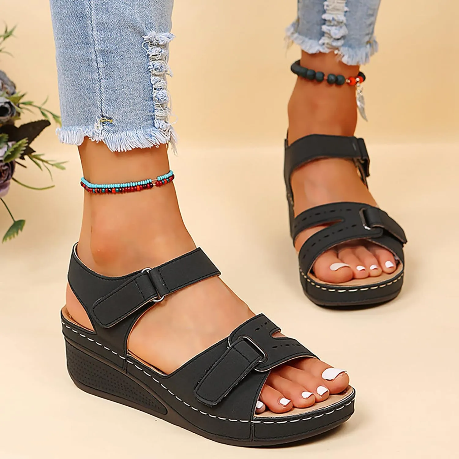 Cathalem Orthopedic Sandals for Women, Womens Walking Sandals with Arch Support Anti-Slip Comfortable Sandals