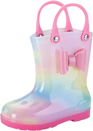 Children Rain Boots Colourful Bowknot Waterproof Kids Rain Boots Boys Girls Infant Rubber Rainboots with Handle