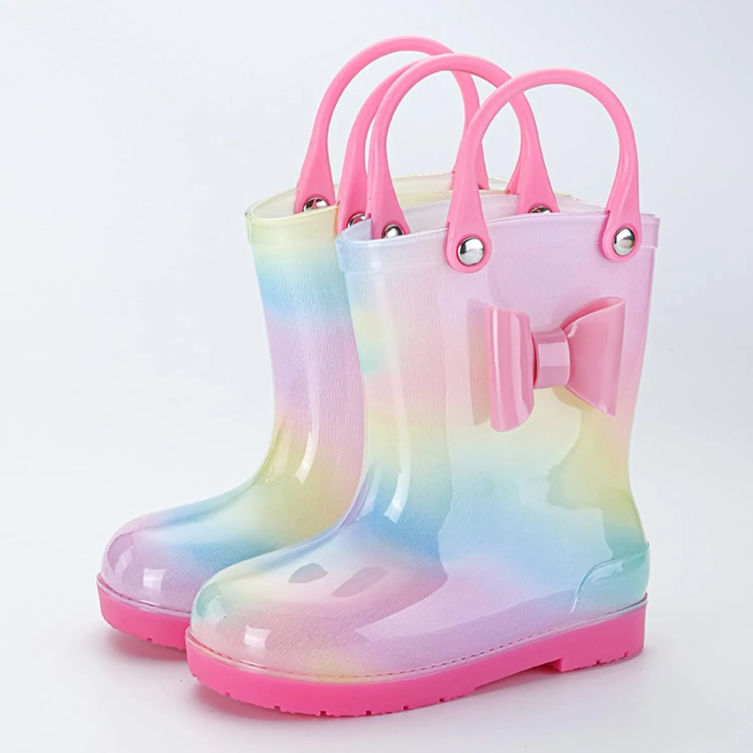 Children Rain Boots Colourful Bowknot Waterproof Kids Rain Boots Boys Girls Infant Rubber Rainboots with Handle