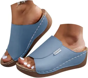 Comfortable Orthopedic Wedge Sandals for Women 2025 Summer Dressy Solid Color Arch Support Slides Breathable Platform Slip On Walking Sandals Open Toe Wide Casual Vacation Shoes Slippers