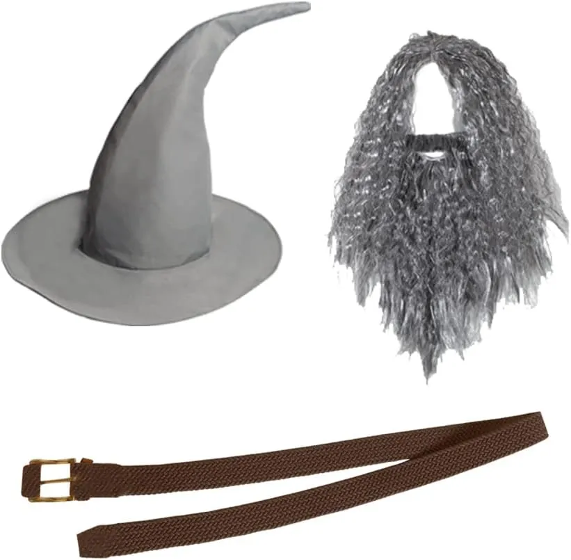 Costume The Ring Cosplay Mithrandir Grey Robe Cloak Hat Wigs Full Set