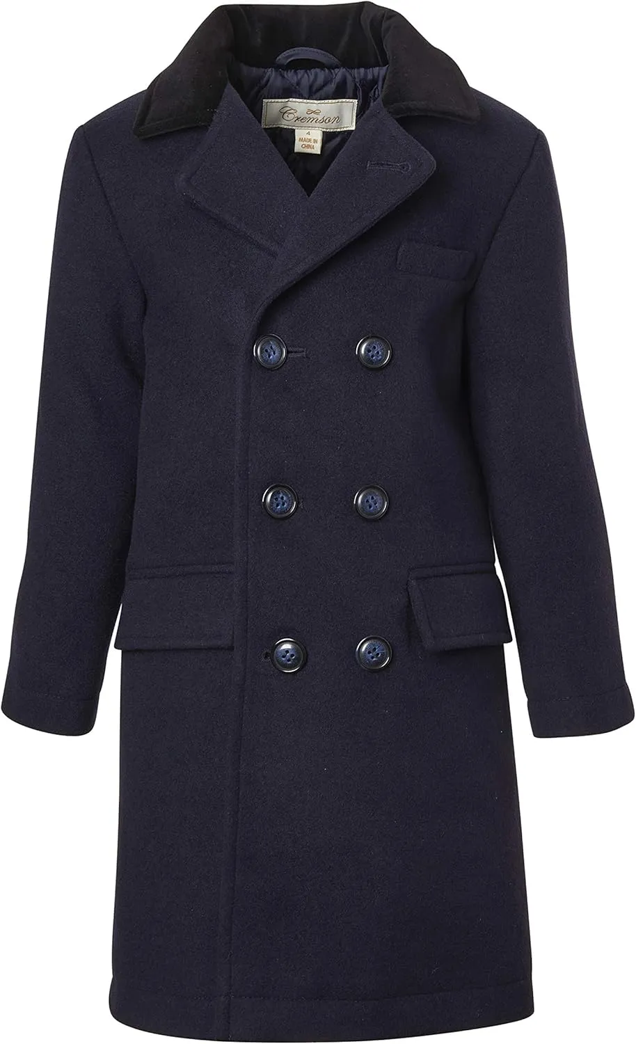 Cremson Boys Classic Wool Look Winter Double Breasted John Dress Coat Jacket Hat