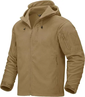 CRYSULLY Men's Fleece Hoodie Jacket Winter Tactical Military Windproof Jackets Coat