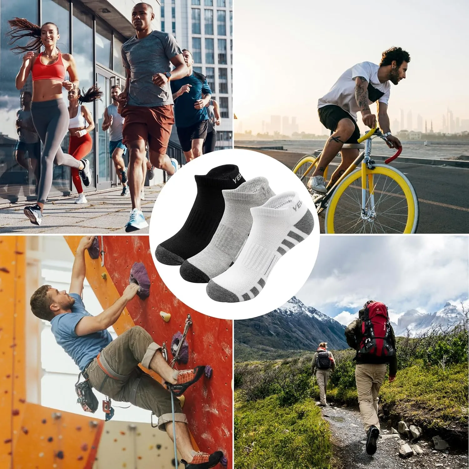 Cycling Socks Compression Athletic Crew Running Socks Mens Womens Hiking Riding Bike Workout Climbing Sports 5 Pairs