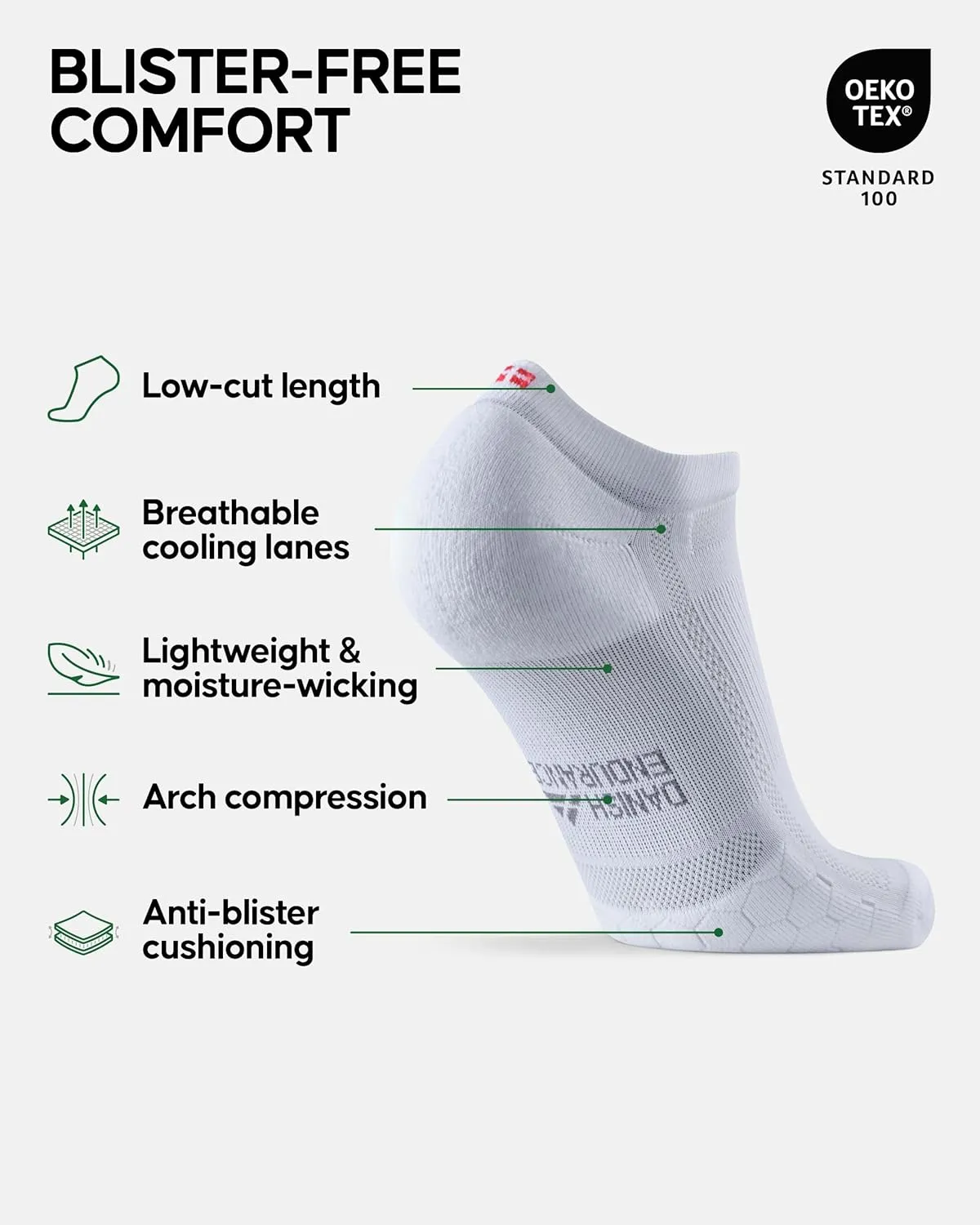 DANISH ENDURANCE Ankle Running Socks for Long Distances, Cushioned, Anti-Blister, Moisture Wicking, Men & Women, 3 & 5 Pack