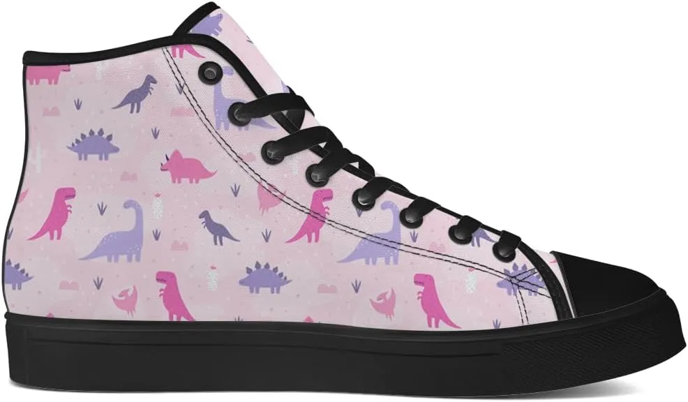 Dinosaur High Top Canvas Shoes for Men Women Cartoon Dinosaur Print High Top Sneakers Lace Up Casual Shoes Gifts for Boys Girls