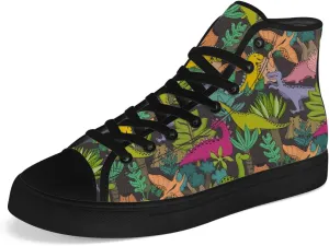 Dinosaur High Top Canvas Shoes for Men Women Cartoon Dinosaur Print High Top Sneakers Lace Up Casual Shoes Gifts for Boys Girls
