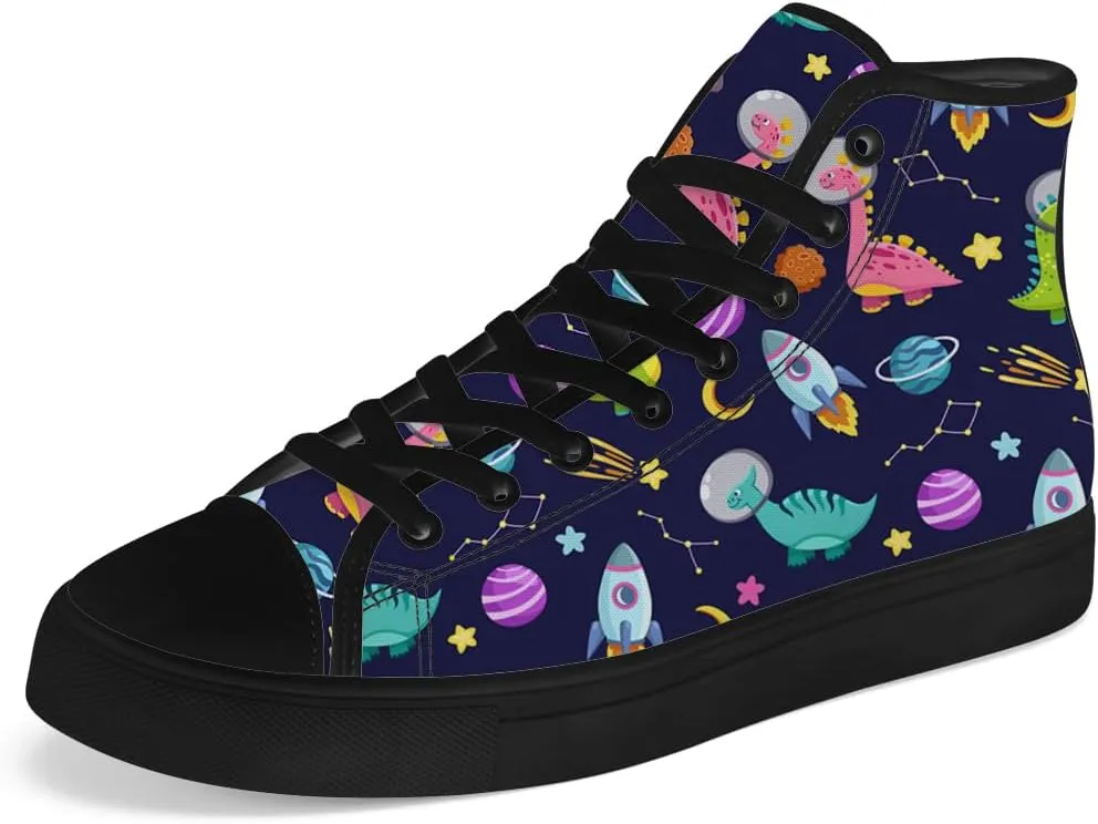 Dinosaur High Top Canvas Shoes for Men Women Cartoon Dinosaur Print High Top Sneakers Lace Up Casual Shoes Gifts for Boys Girls