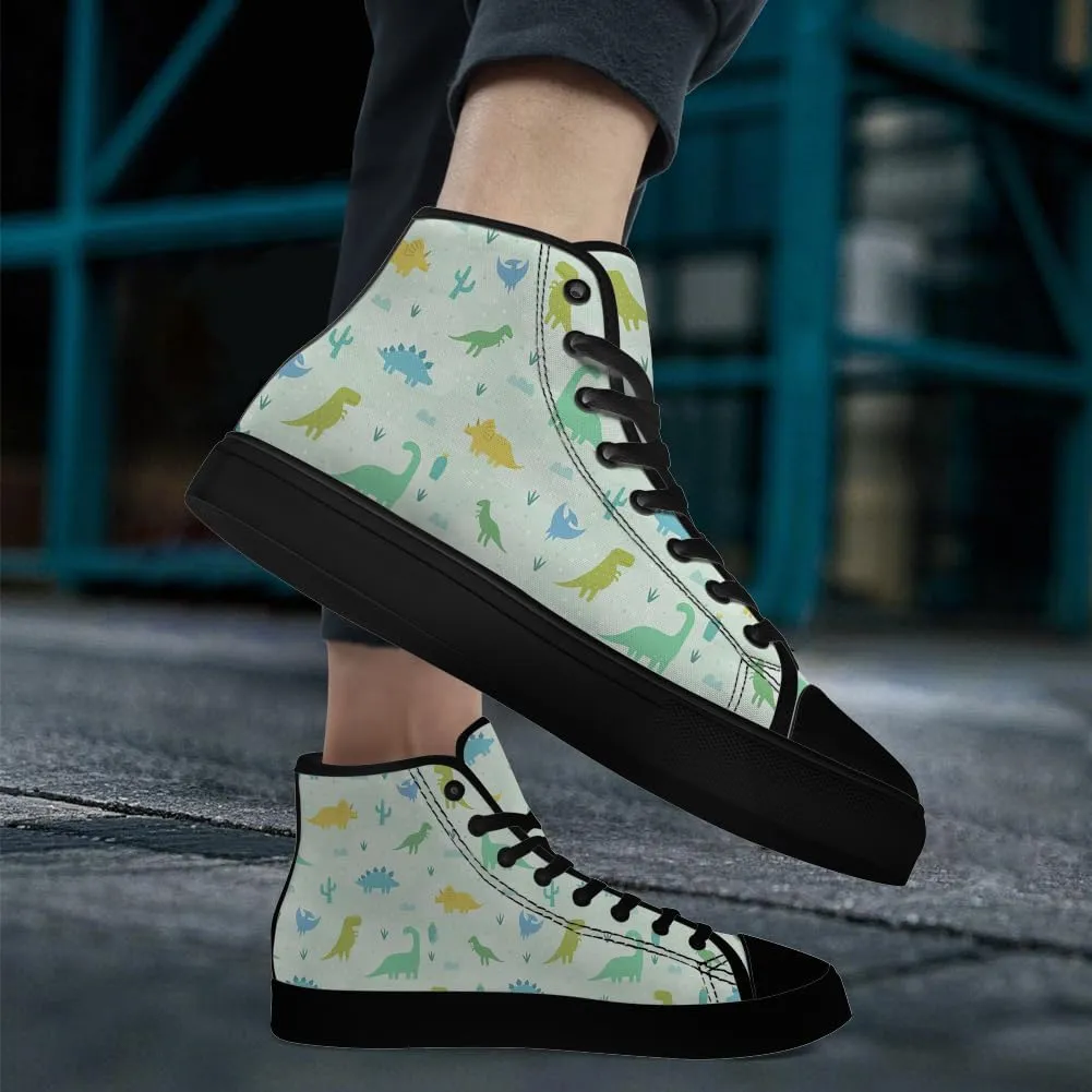 Dinosaur High Top Canvas Shoes for Men Women Cartoon Dinosaur Print High Top Sneakers Lace Up Casual Shoes Gifts for Boys Girls