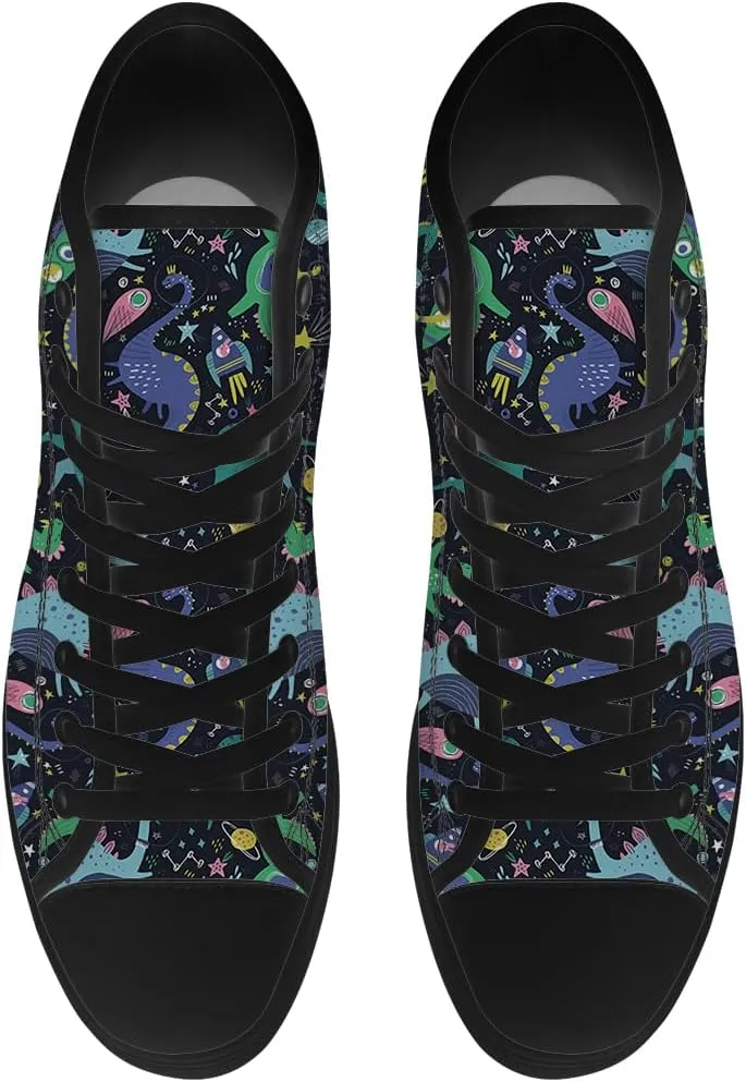 Dinosaur High Top Canvas Shoes for Men Women Cartoon Dinosaur Print High Top Sneakers Lace Up Casual Shoes Gifts for Boys Girls