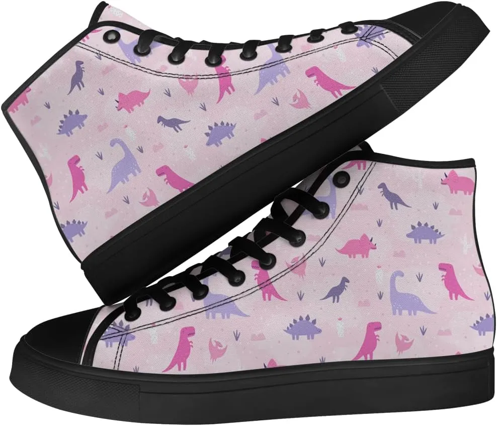 Dinosaur High Top Canvas Shoes for Men Women Cartoon Dinosaur Print High Top Sneakers Lace Up Casual Shoes Gifts for Boys Girls