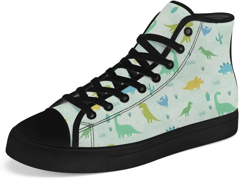 Dinosaur High Top Canvas Shoes for Men Women Cartoon Dinosaur Print High Top Sneakers Lace Up Casual Shoes Gifts for Boys Girls