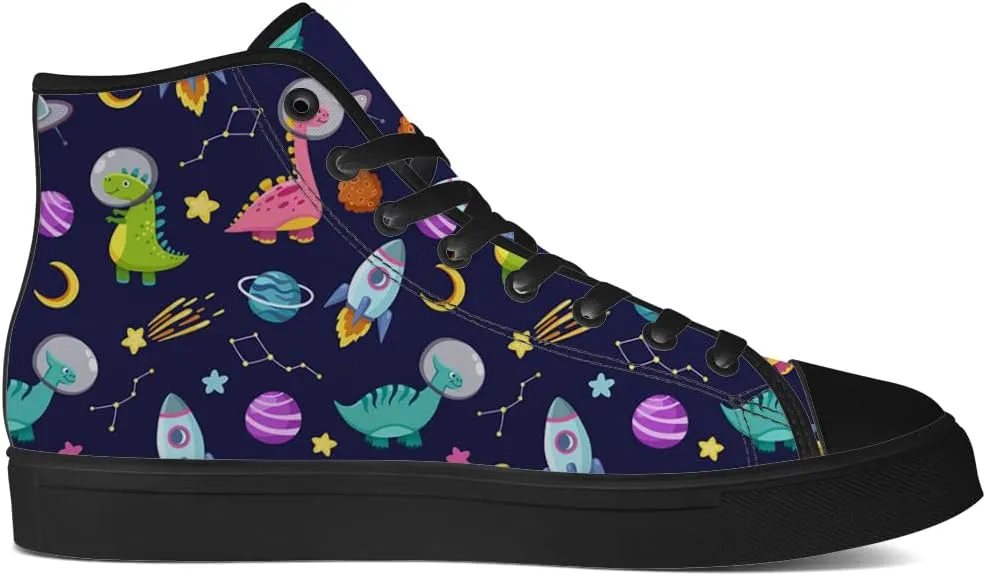 Dinosaur High Top Canvas Shoes for Men Women Cartoon Dinosaur Print High Top Sneakers Lace Up Casual Shoes Gifts for Boys Girls