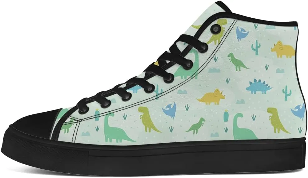 Dinosaur High Top Canvas Shoes for Men Women Cartoon Dinosaur Print High Top Sneakers Lace Up Casual Shoes Gifts for Boys Girls