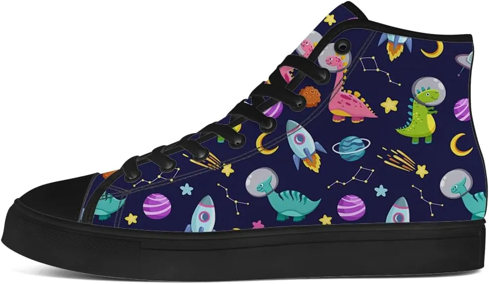 Dinosaur High Top Canvas Shoes for Men Women Cartoon Dinosaur Print High Top Sneakers Lace Up Casual Shoes Gifts for Boys Girls