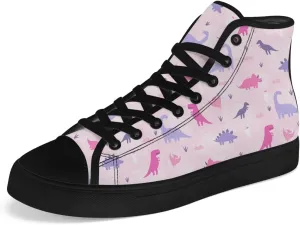 Dinosaur High Top Canvas Shoes for Men Women Cartoon Dinosaur Print High Top Sneakers Lace Up Casual Shoes Gifts for Boys Girls