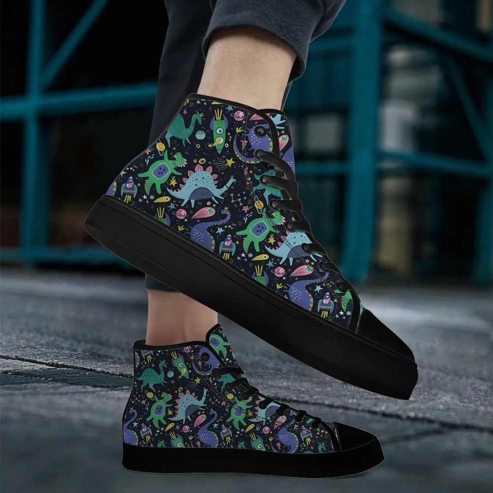 Dinosaur High Top Canvas Shoes for Men Women Cartoon Dinosaur Print High Top Sneakers Lace Up Casual Shoes Gifts for Boys Girls