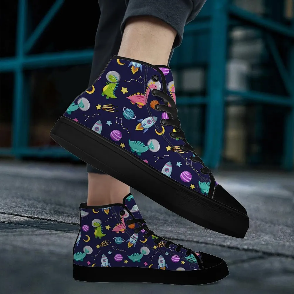Dinosaur High Top Canvas Shoes for Men Women Cartoon Dinosaur Print High Top Sneakers Lace Up Casual Shoes Gifts for Boys Girls