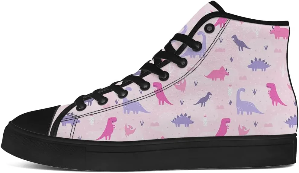 Dinosaur High Top Canvas Shoes for Men Women Cartoon Dinosaur Print High Top Sneakers Lace Up Casual Shoes Gifts for Boys Girls