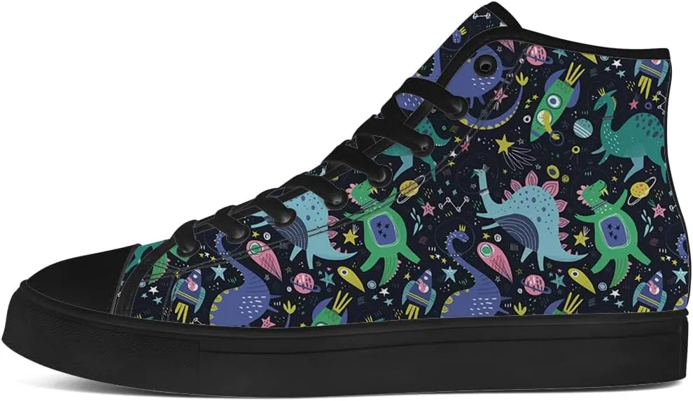 Dinosaur High Top Canvas Shoes for Men Women Cartoon Dinosaur Print High Top Sneakers Lace Up Casual Shoes Gifts for Boys Girls